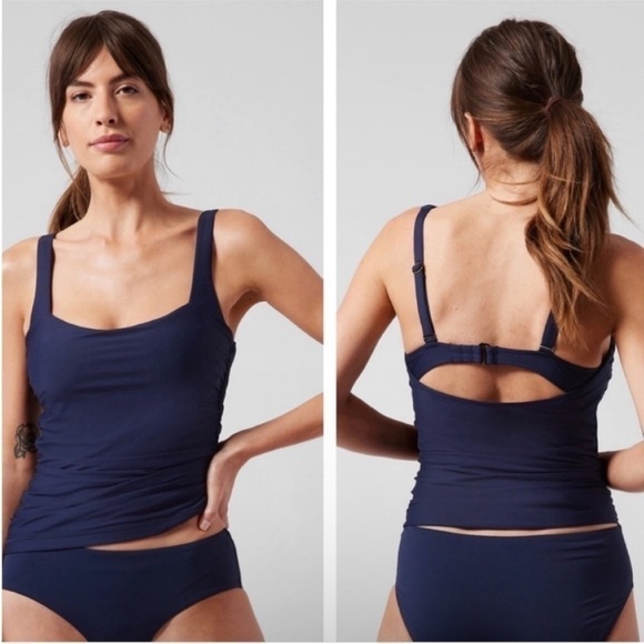 Athleta Navy Square Neck Bra Cup Tankini Top - Picture 9 of 9